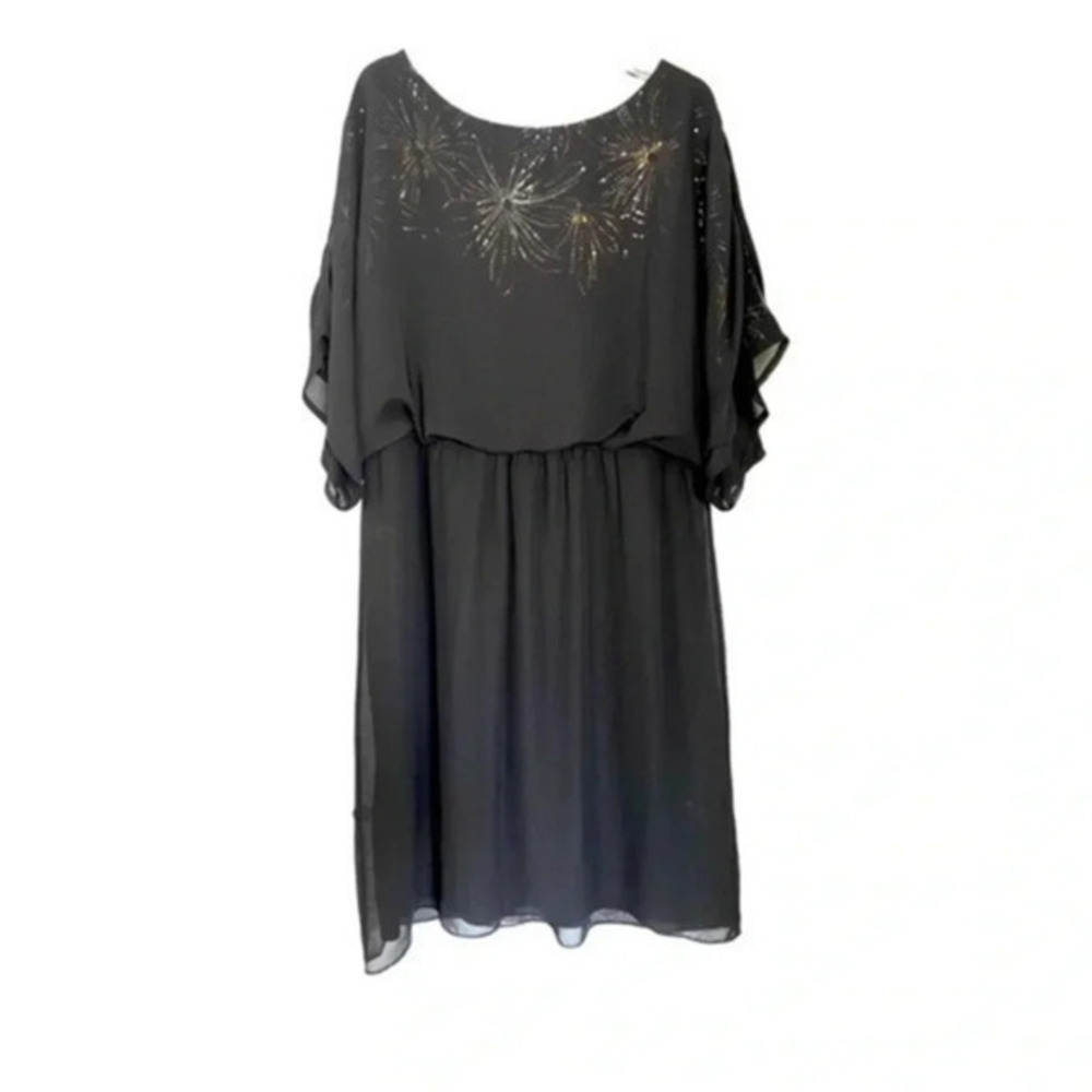 Eliza J.New York black chiffon sequin detail cut aout shoulder formal dress 18W
